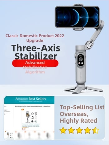 Okawa мобилен стабилизатор за телефон, компактно сгъваем гимбал за блогове и лайв стрийминг; Bluetooth поддръжка; Без дистанционно управление; поддържа персонализация; лиценцирана частна марка