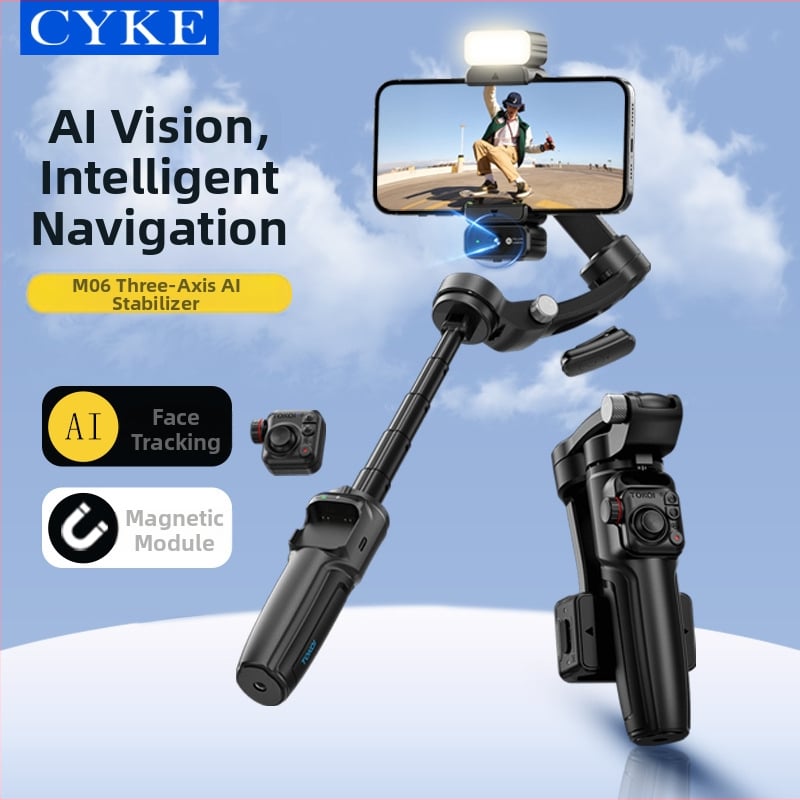 Cyke6 триосен стабилизатор за смартфон с проследяване на лице, държач за телефон за стрийминг на живо, настолен разтегателен стабилизатор с дистанционно управление