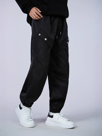 Muške cargo jogger hlače s višestrukim džepovima, srednji pojas, vezanje šnonom, poliester, svakodnevno nošenje