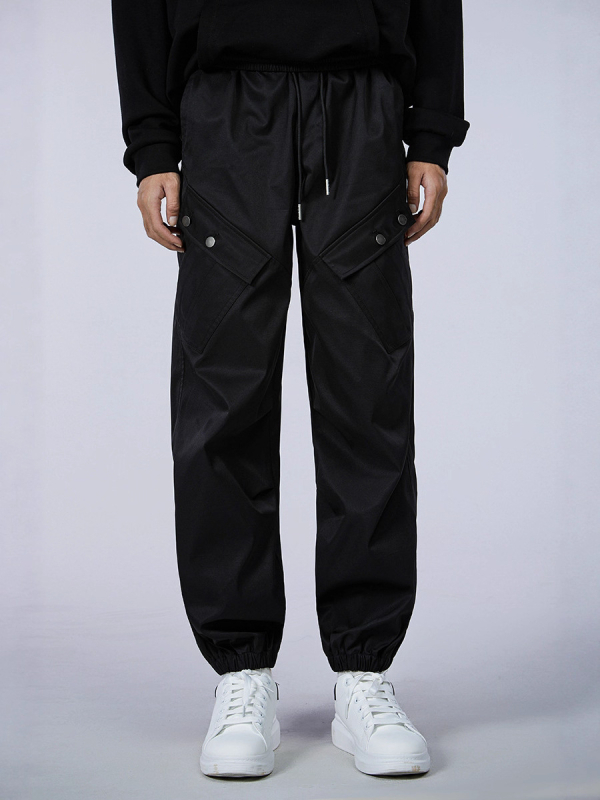 Muške cargo jogger hlače s višestrukim džepovima, srednji pojas, vezanje šnonom, poliester, svakodnevno nošenje