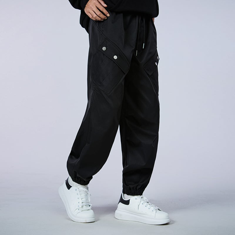 Muške cargo jogger hlače s višestrukim džepovima, srednji pojas, vezanje šnonom, poliester, svakodnevno nošenje