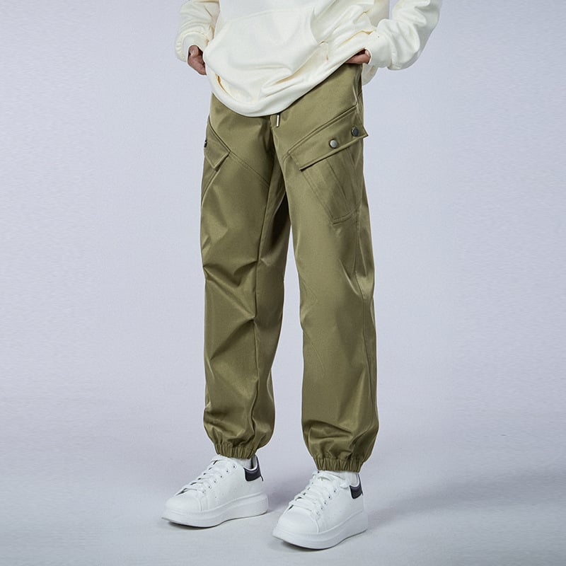 Muške cargo jogger hlače s višestrukim džepovima, srednji pojas, vezanje šnonom, poliester, svakodnevno nošenje