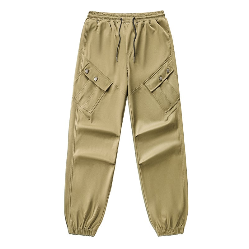 Muške cargo jogger hlače s višestrukim džepovima, srednji pojas, vezanje šnonom, poliester, svakodnevno nošenje