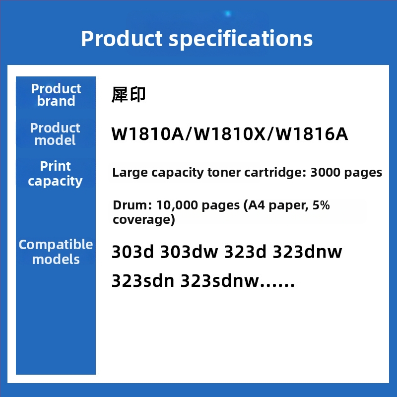 HP 323d/323dnw laserski printer imaging drum, praškasta kutija; Kompatibilno s modelima 323d, 323dnw, 323 w1810a, 181a, w1816a, w1810x, 181x; Kapacitet: 3000 stranica u kompaktnom spremniku, 10000 stranica tonera (5% pokrivenost)
