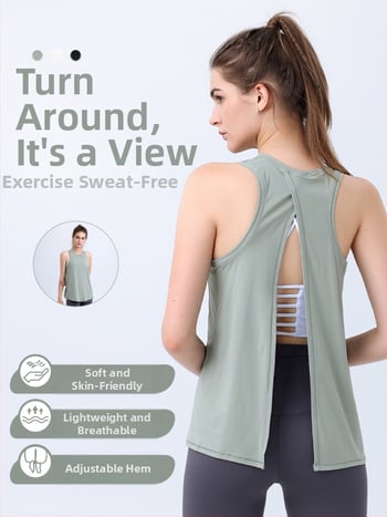 Γυναικείο αμάνικο τοπ με λουριά στην πλάτη – απαλό στην αφή, ελαφρύ και διαπνέον για τρέξιμο, γυμναστική και γιόγκα. Ύφασμα από μείγμα βαμβακιού-νάιλον.