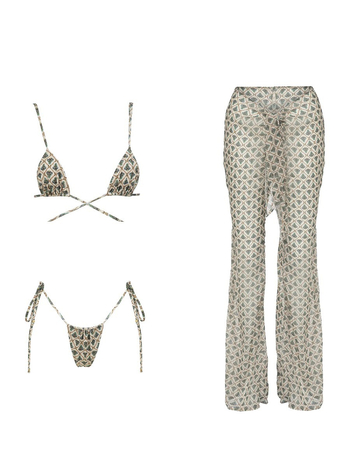 Trodjelni ženski bikini set s otiskom, visoka elastičnost, punjeni košarice bez metalne potpore, najlon 80% s Lycra 20% podlogom