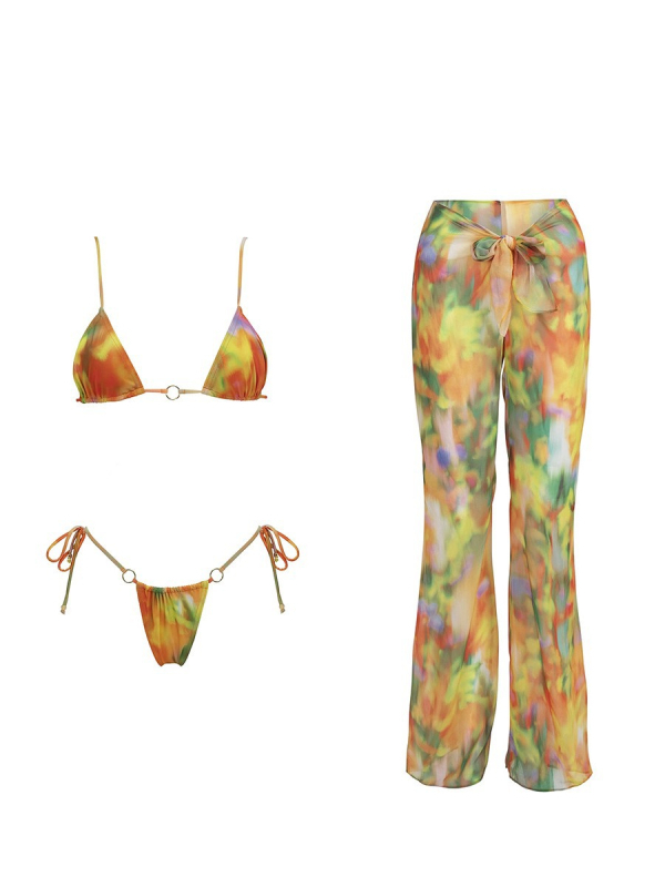 Trodjelni ženski bikini set s otiskom, visoka elastičnost, punjeni košarice bez metalne potpore, najlon 80% s Lycra 20% podlogom