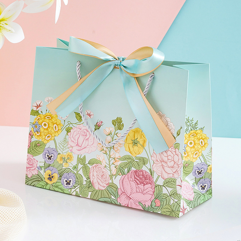 Darčeková taška s motívom ruží, vintage štýl (farebná tlač; tlač loga; pripravená na cezhraničný export)