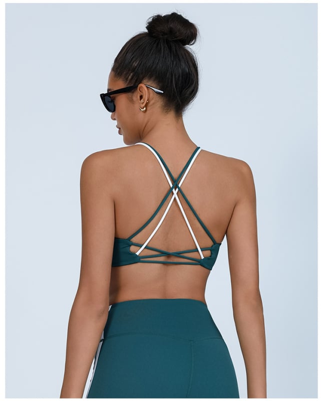 Ženski joga top s umetnim jastučićima za prsa, uski kroj, duljina do prsa, visoka elastičnost, brzo suši, odvodi vlagu, materijal nylon-spandex