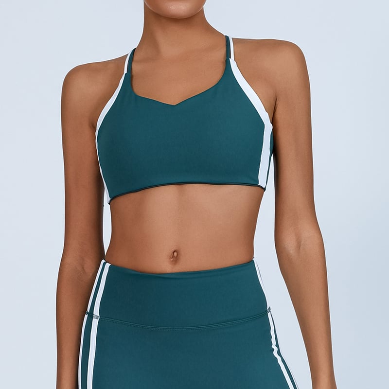 Ženski joga top s umetnim jastučićima za prsa, uski kroj, duljina do prsa, visoka elastičnost, brzo suši, odvodi vlagu, materijal nylon-spandex