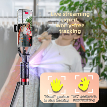 Gimbal stabilizátor pre smartfón s diaľkovým ovládaním, svetlom, Bluetooth — hliníková zliatina + ABS, podpora stabilizácie obrazu