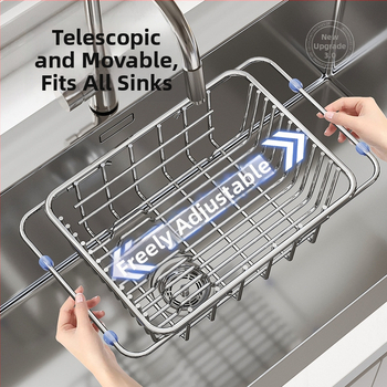 Дренажна кошница за мивка, неръждаема стомана, сгъваема, подвижна, многофункционална, без монтаж – кухненски органайзер