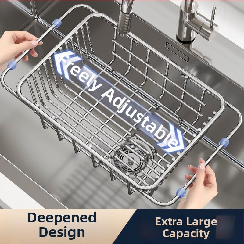 Дренажна кошница за мивка, неръждаема стомана, сгъваема, подвижна, многофункционална, без монтаж – кухненски органайзер