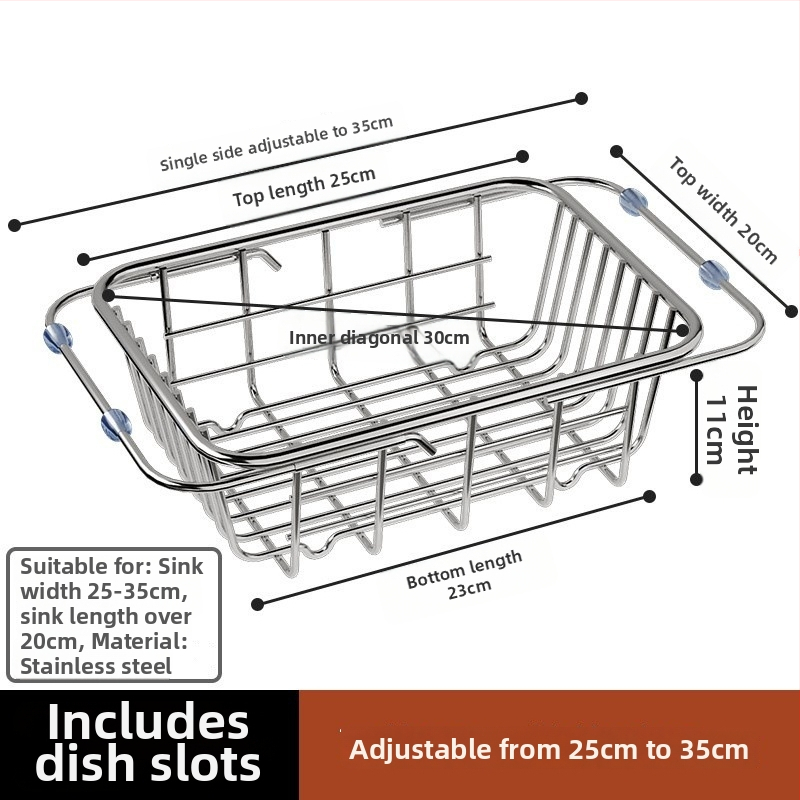 Дренажна кошница за мивка, неръждаема стомана, сгъваема, подвижна, многофункционална, без монтаж – кухненски органайзер