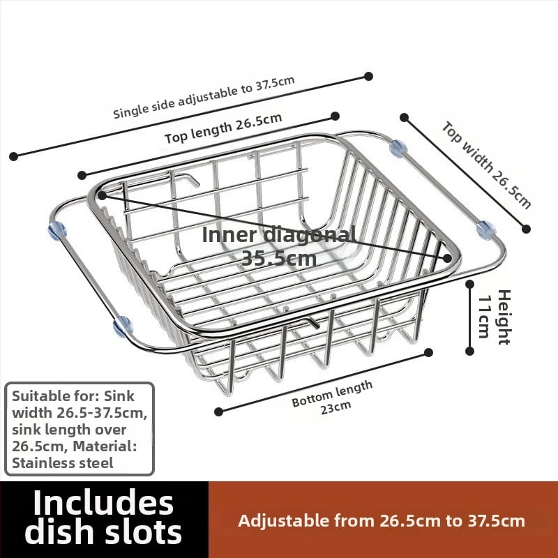 Дренажна кошница за мивка, неръждаема стомана, сгъваема, подвижна, многофункционална, без монтаж – кухненски органайзер
