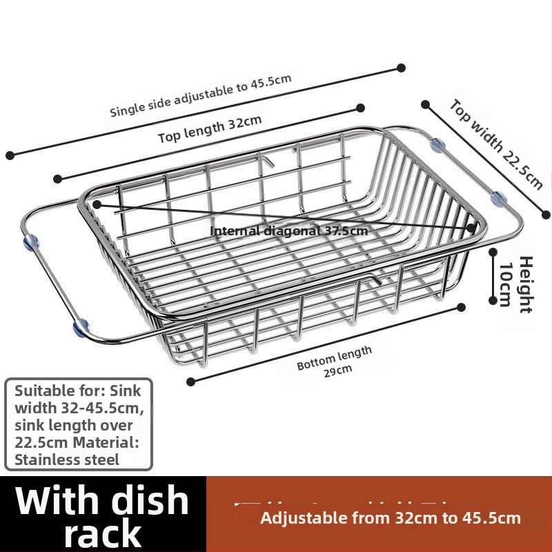 Дренажна кошница за мивка, неръждаема стомана, сгъваема, подвижна, многофункционална, без монтаж – кухненски органайзер