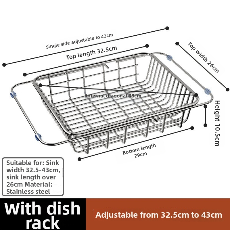 Дренажна кошница за мивка, неръждаема стомана, сгъваема, подвижна, многофункционална, без монтаж – кухненски органайзер