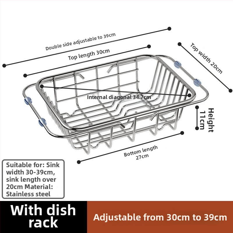 Дренажна кошница за мивка, неръждаема стомана, сгъваема, подвижна, многофункционална, без монтаж – кухненски органайзер