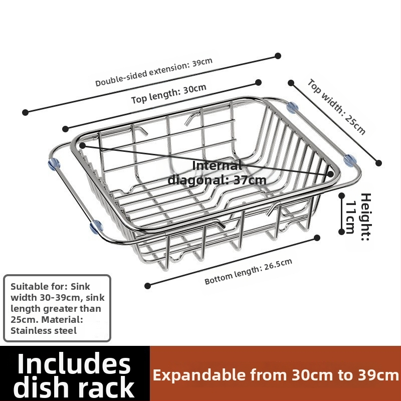 Дренажна кошница за мивка, неръждаема стомана, сгъваема, подвижна, многофункционална, без монтаж – кухненски органайзер