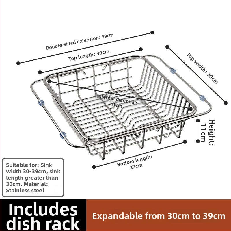 Дренажна кошница за мивка, неръждаема стомана, сгъваема, подвижна, многофункционална, без монтаж – кухненски органайзер