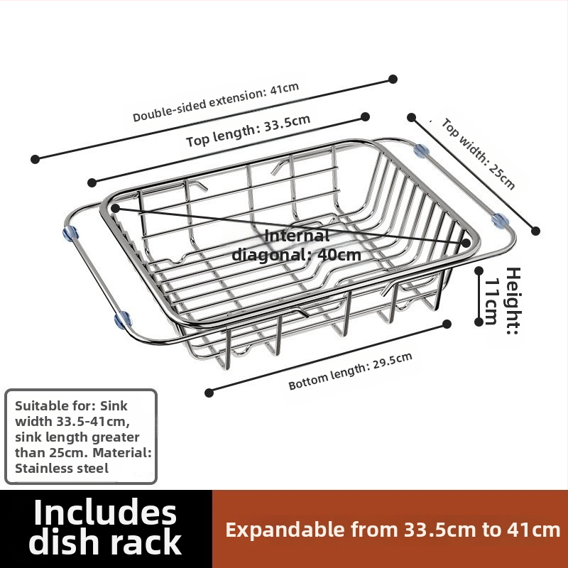 Дренажна кошница за мивка, неръждаема стомана, сгъваема, подвижна, многофункционална, без монтаж – кухненски органайзер