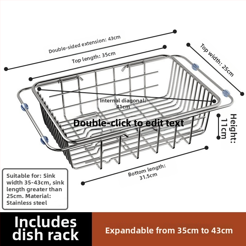Дренажна кошница за мивка, неръждаема стомана, сгъваема, подвижна, многофункционална, без монтаж – кухненски органайзер