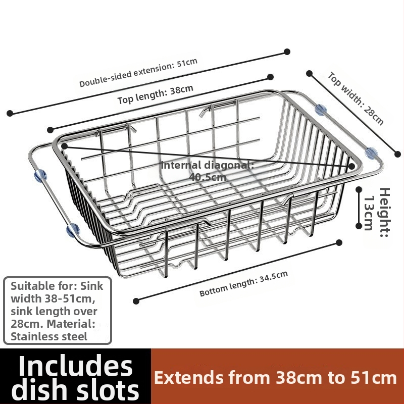 Дренажна кошница за мивка, неръждаема стомана, сгъваема, подвижна, многофункционална, без монтаж – кухненски органайзер