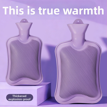 Gumená fľaša na horúcu vodu plnená vodou, hrubšia a proti úniku, určená pre ruky, brucho a nohy (hmotnosť 0.3 kg; materiál: guma; spôsob ohrevu: naplnenie vodou; príslušné časti: ruky, brucho, nohy)