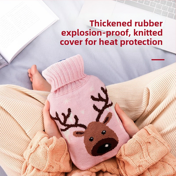 Gumená fľaša na horúcu vodu plnená vodou, hrubšia a proti úniku, určená pre ruky, brucho a nohy (hmotnosť 0.3 kg; materiál: guma; spôsob ohrevu: naplnenie vodou; príslušné časti: ruky, brucho, nohy)