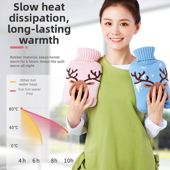 Gumená fľaša na horúcu vodu plnená vodou, hrubšia a proti úniku, určená pre ruky, brucho a nohy (hmotnosť 0.3 kg; materiál: guma; spôsob ohrevu: naplnenie vodou; príslušné časti: ruky, brucho, nohy)