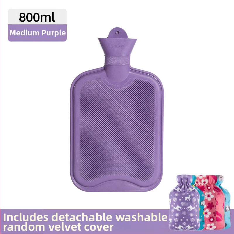 Gumená fľaša na horúcu vodu plnená vodou, hrubšia a proti úniku, určená pre ruky, brucho a nohy (hmotnosť 0.3 kg; materiál: guma; spôsob ohrevu: naplnenie vodou; príslušné časti: ruky, brucho, nohy)