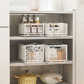 Изтеглящ се кош за закуски в кухнята – сгъваем метален рафт с многослоен дизайн за закуски, подправки и буркани, без монтаж