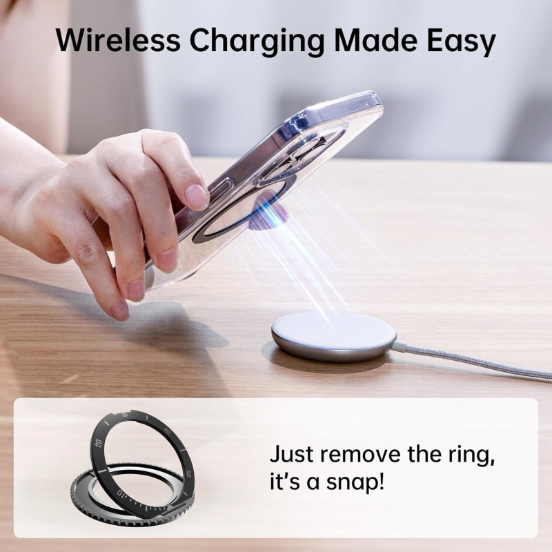 Suport pentru telefon cu inel de prindere, din metal ultra-subțire, suport de birou pliabil și rotativ, MagSafe magnetic