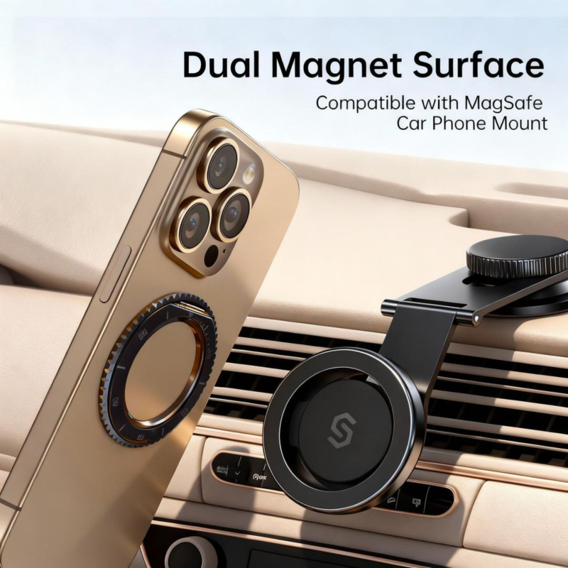 Suport pentru telefon cu inel de prindere, din metal ultra-subțire, suport de birou pliabil și rotativ, MagSafe magnetic