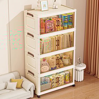 Сгъваема пластмасова кутия за съхранение с колела – шкаф за спалня за играчки и дребни вещи, без монтаж