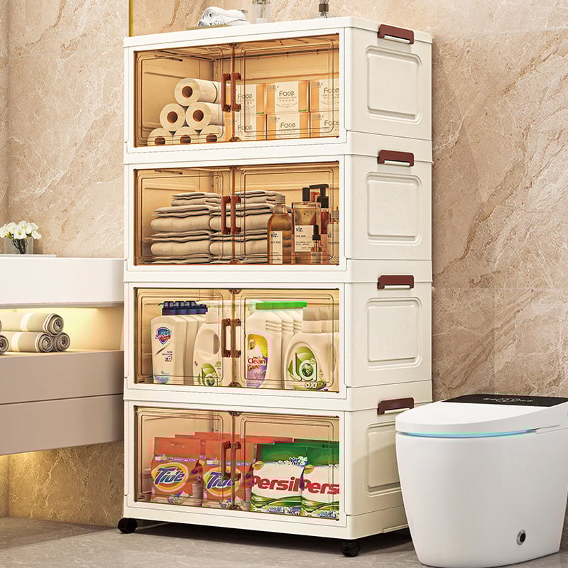 Сгъваема пластмасова кутия за съхранение с колела – шкаф за спалня за играчки и дребни вещи, без монтаж