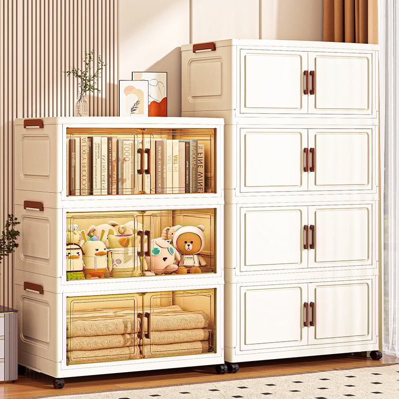 Сгъваема пластмасова кутия за съхранение с колела – шкаф за спалня за играчки и дребни вещи, без монтаж