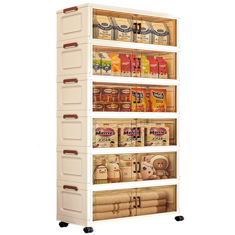 Сгъваема пластмасова кутия за съхранение с колела – шкаф за спалня за играчки и дребни вещи, без монтаж