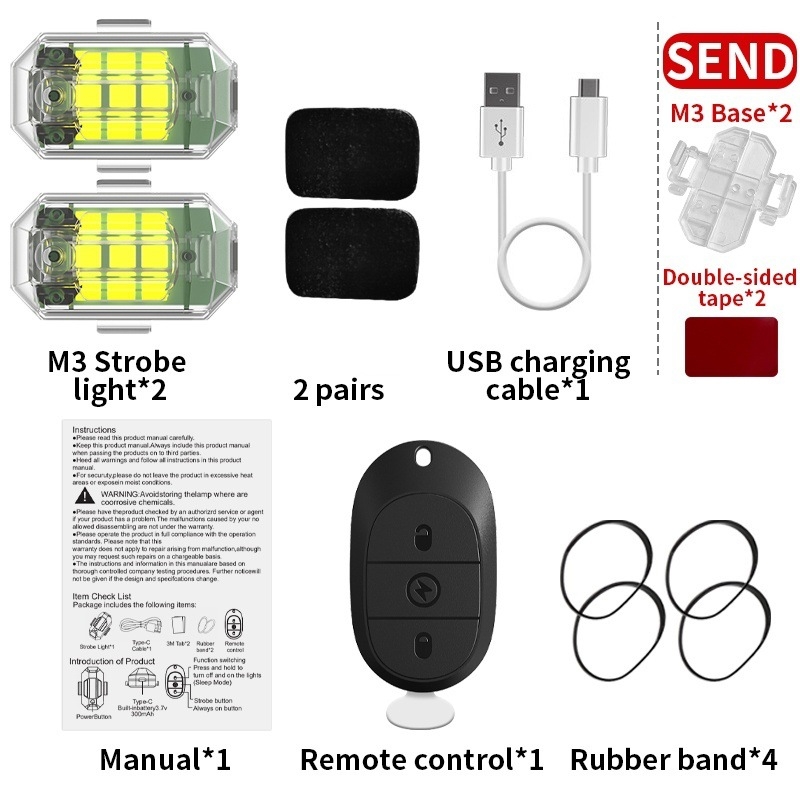 Iboom M3 Svjetlo za sprječavanje sudara za vozila – Vodootporno, Daljinsko upravljanje, za motocikl, automobil i bicikl