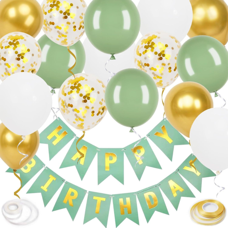 19-djelni balonski luk s rođendanskom bannerom, latex baloni i aluminijsko-folijski baloni, okrugli oblik, mogućnost tlače logotipa