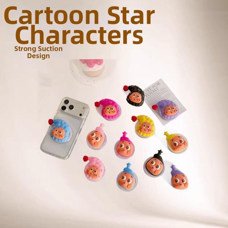 Stolni magnetski držač za telefon Star Man — crtić dizajn, mekani gel, snažno usisavanje, podloga s zračnom jastukom, PVC materijal, univerzalna kompatibilnost, prsten držač