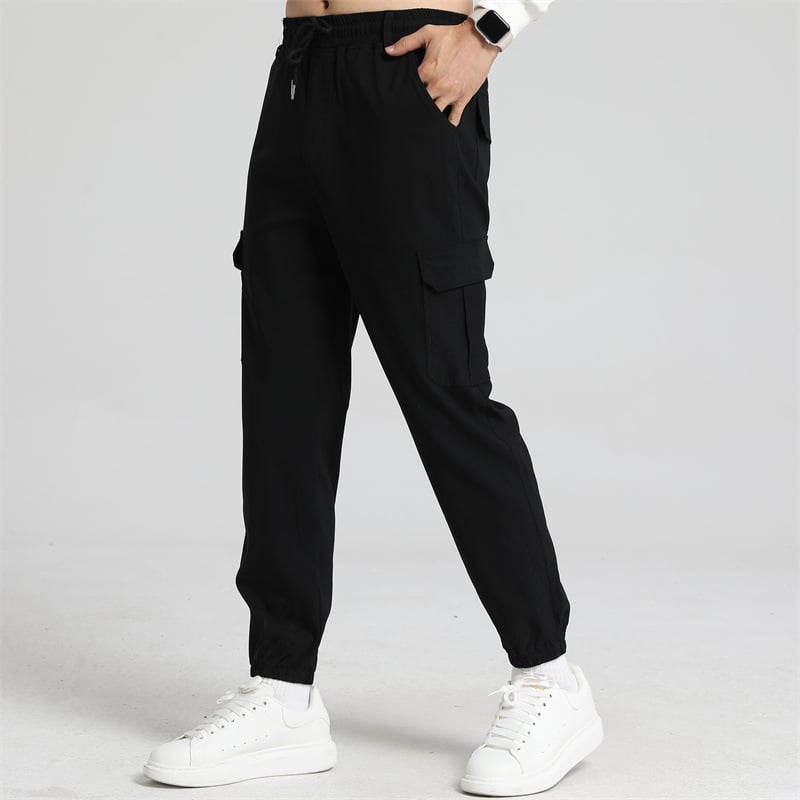 Pantaloni de lucru subțiri, cu elasticitate mare, cu mai multe buzunare, croială largă, talie medie, pentru patru sezoane