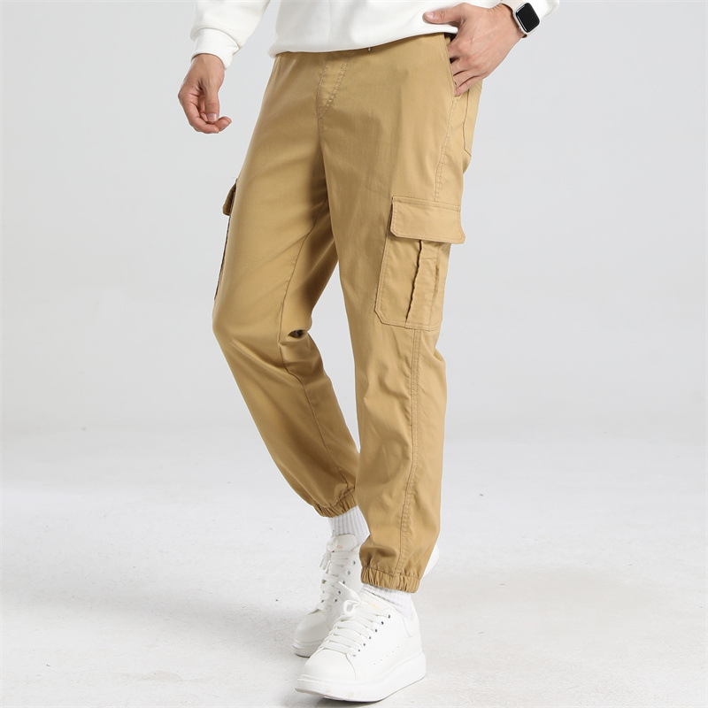 Pantaloni de lucru subțiri, cu elasticitate mare, cu mai multe buzunare, croială largă, talie medie, pentru patru sezoane