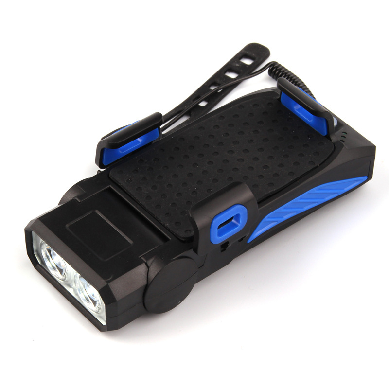 Lumină de bicicletă 4 în 1: far, suport pentru telefon, claxon și încărcător încorporat, rotație de 360°