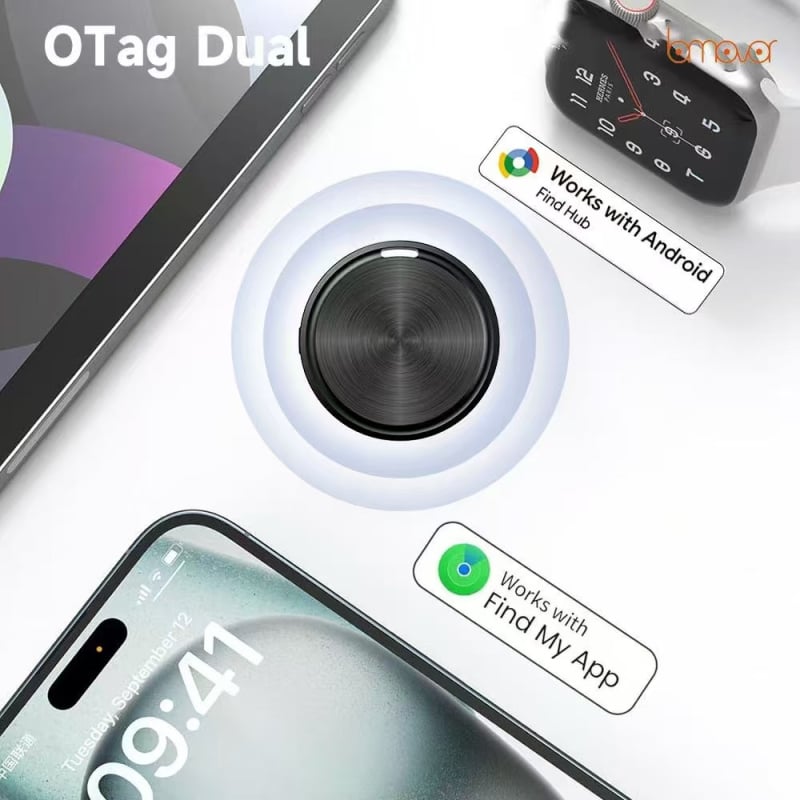 Dvocjevni sustav Bluetooth lokator za ruksake i prtljagu – kompatibilan s iOS i Android, vodootporan, domet 50 m, težina 8 g
