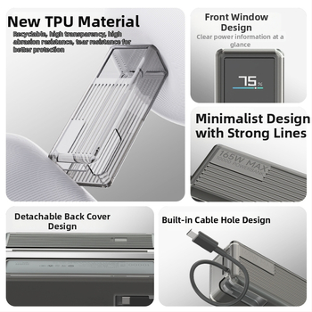 TPU ochranný obal pre Xiaomi 165W powerbank s integrovaným káblom, priehľadný dizajn, kapacita 10000mAh, proti pádom, hmotnosť 100g