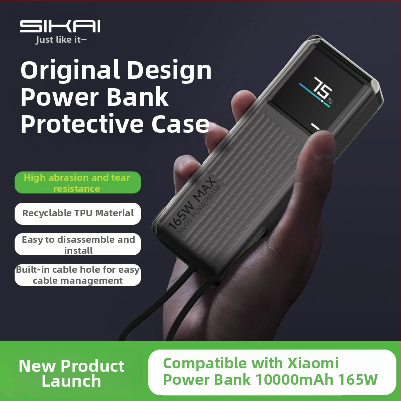 TPU ochranný obal pre Xiaomi 165W powerbank s integrovaným káblom, priehľadný dizajn, kapacita 10000mAh, proti pádom, hmotnosť 100g