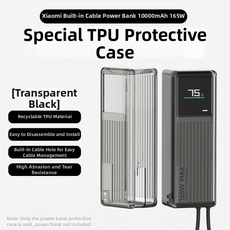 TPU ochranný obal pre Xiaomi 165W powerbank s integrovaným káblom, priehľadný dizajn, kapacita 10000mAh, proti pádom, hmotnosť 100g