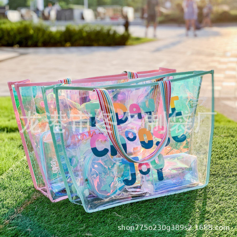 PVC laserska holografska torba za nošenje s mogućnošću prilagođenog logotipa, iris TPU ploča, plastični zatvarač