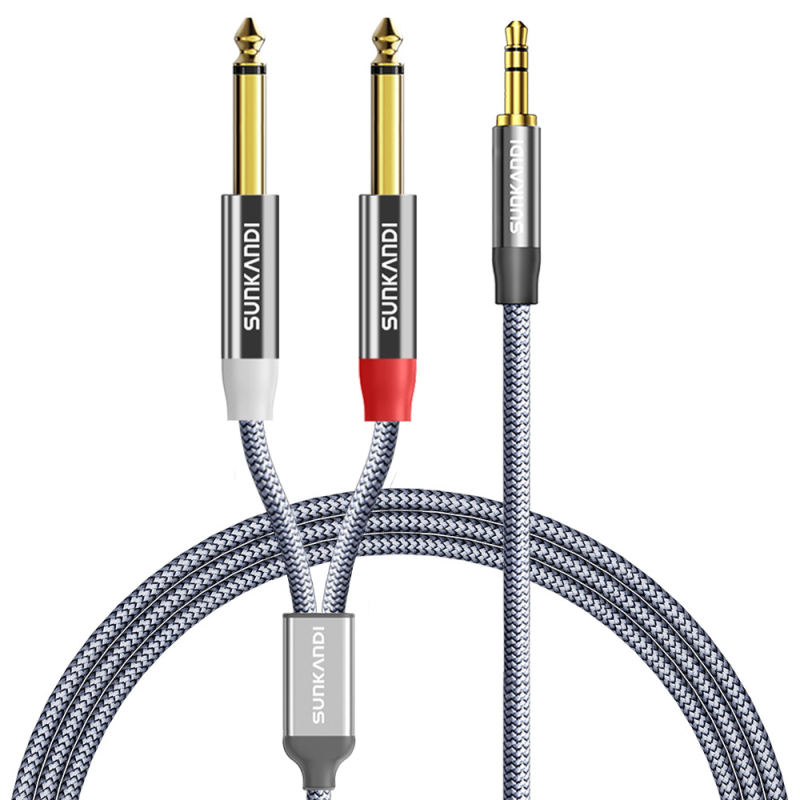 Sunkandi Av302 Audio kabel — 3,5 mm na dualni 6,5 mm, 1→2 muški, zlatno premazani konektori, bakreno jezgro bez kisika
